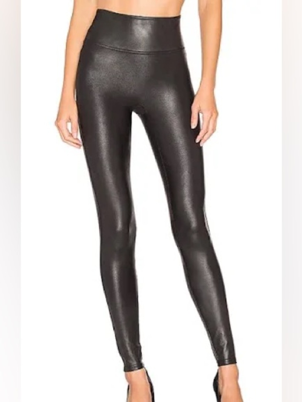 SPANX Shiny Faux Leather High-Waist Leggings - Black